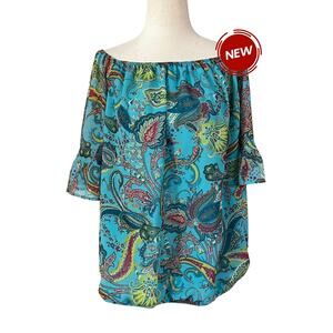 Sweet Pea for New York & Company Blue Paisley Blouse Women Top Large NWT | 62-32